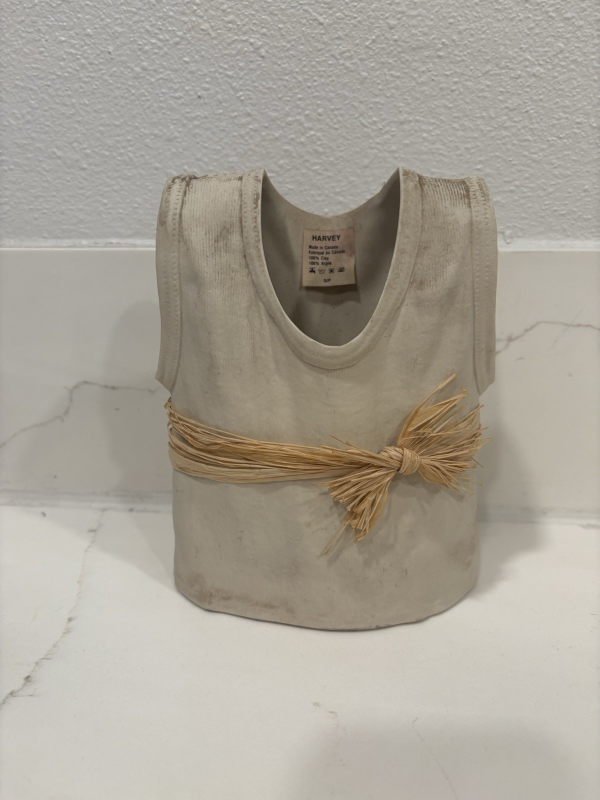 🏺VTG Michel Harvey Pottery Beige T-Shirt Ceramic Vase 7.5” Tall