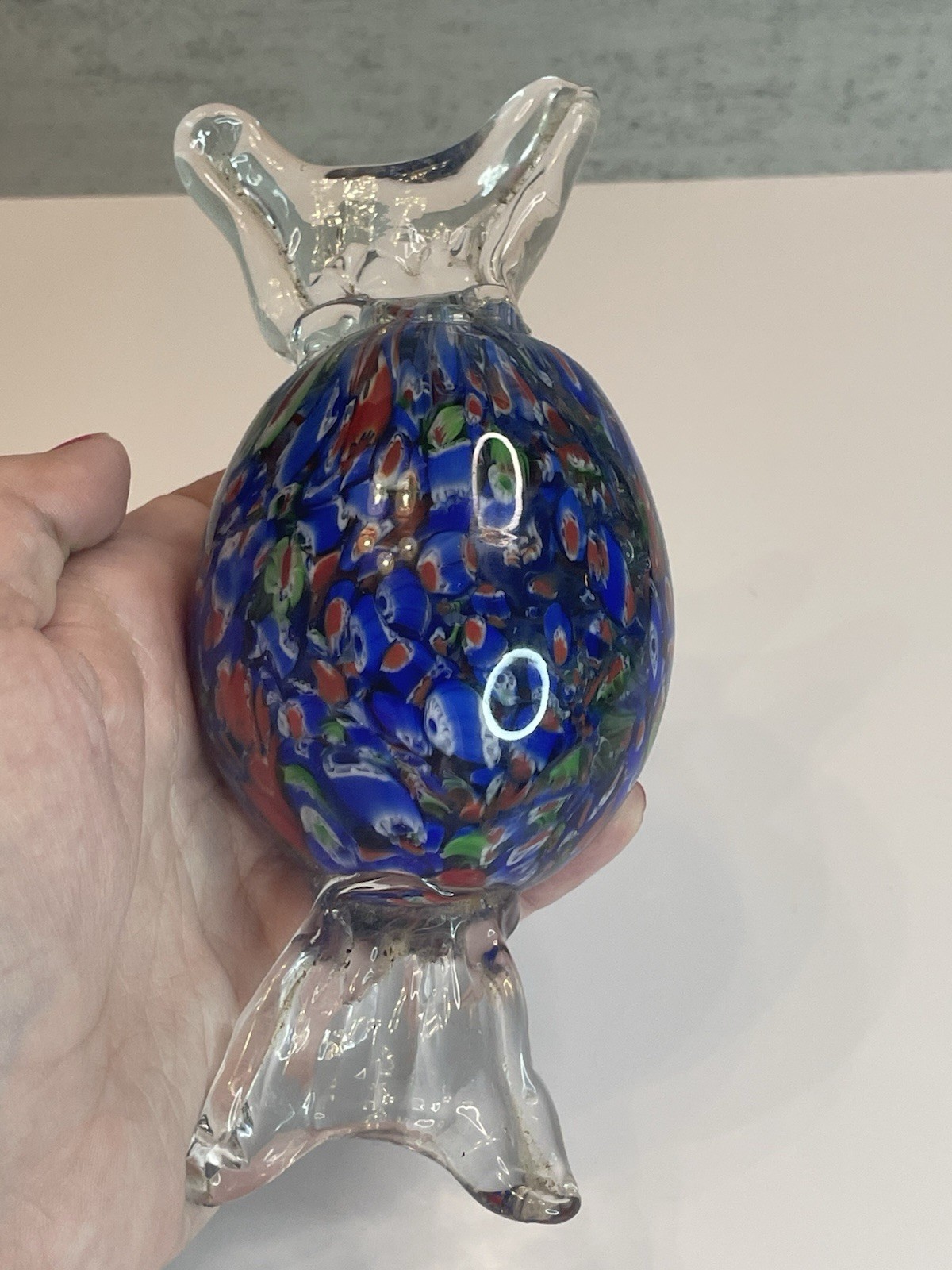 Vtg Handblown Multi Colored Candy Art Glass Paperweight