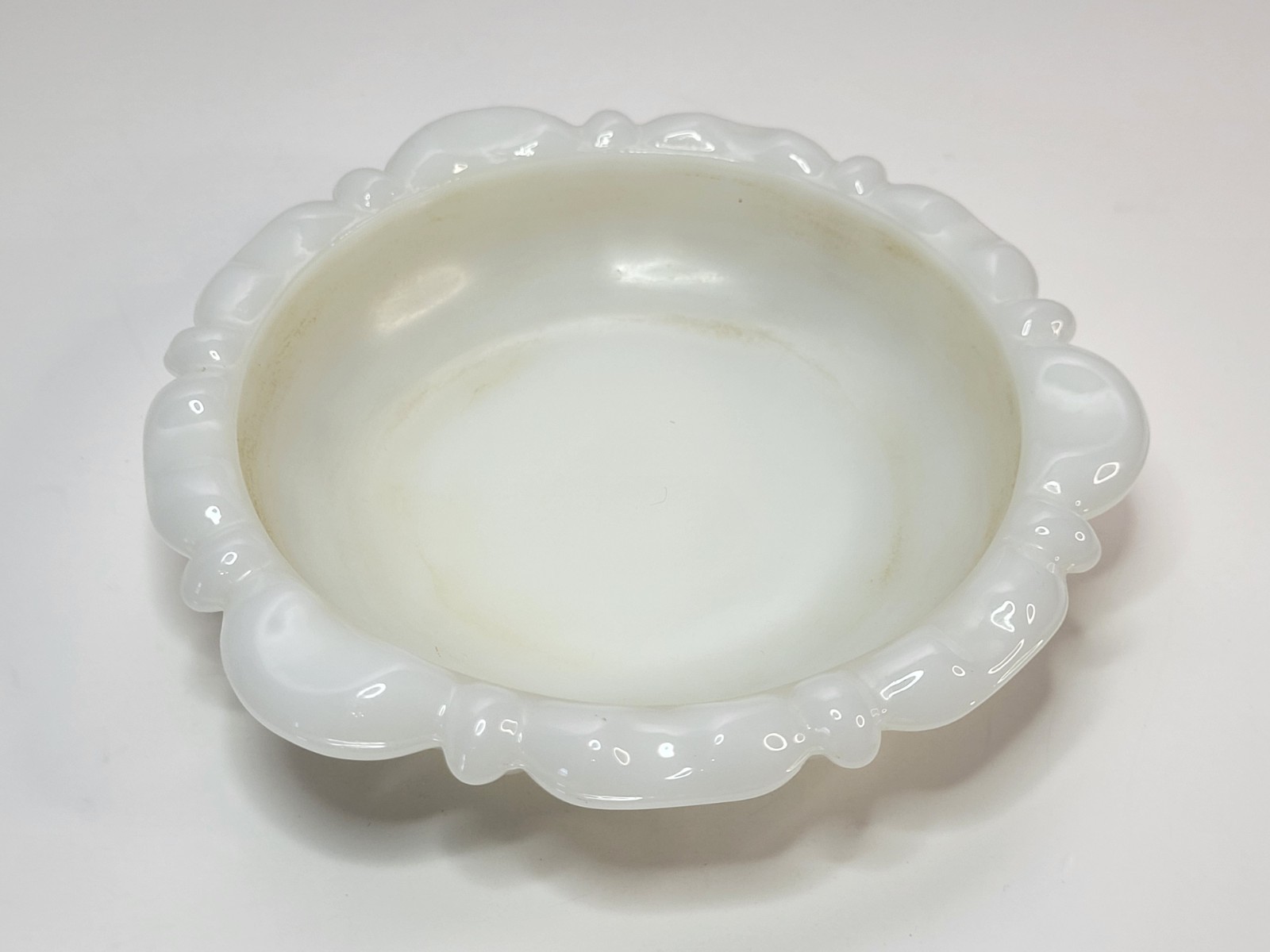 Anchor Hocking Milk Glass Thumbprint Trinket Dish Ashtray Candle Holder Vintage