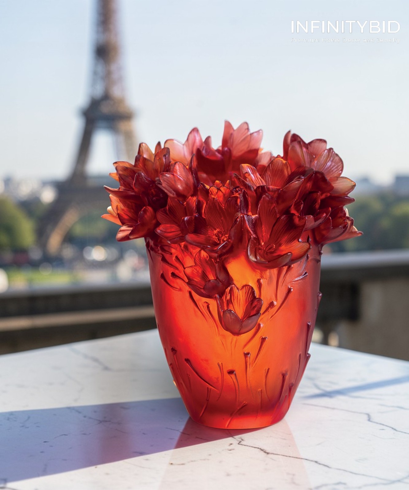 Daum Safran Large Vase – Luxury Amber and Red Crystal – SKU: 05604