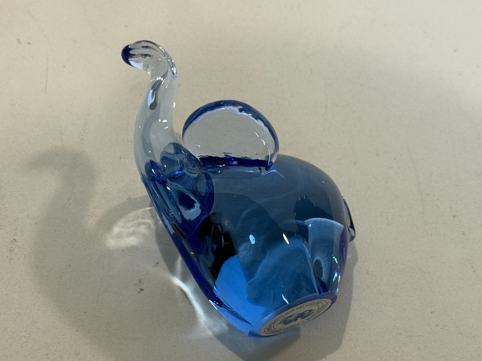 US Commemorative Fine Arts Gallery Blue Art Glass Elephant Figurine Paperweight