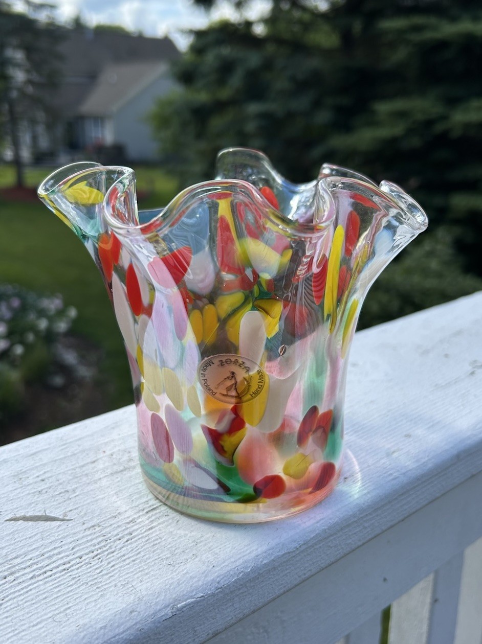 Vintage Zorza Art Glass Handkerchief Vase, Handmade in Poland