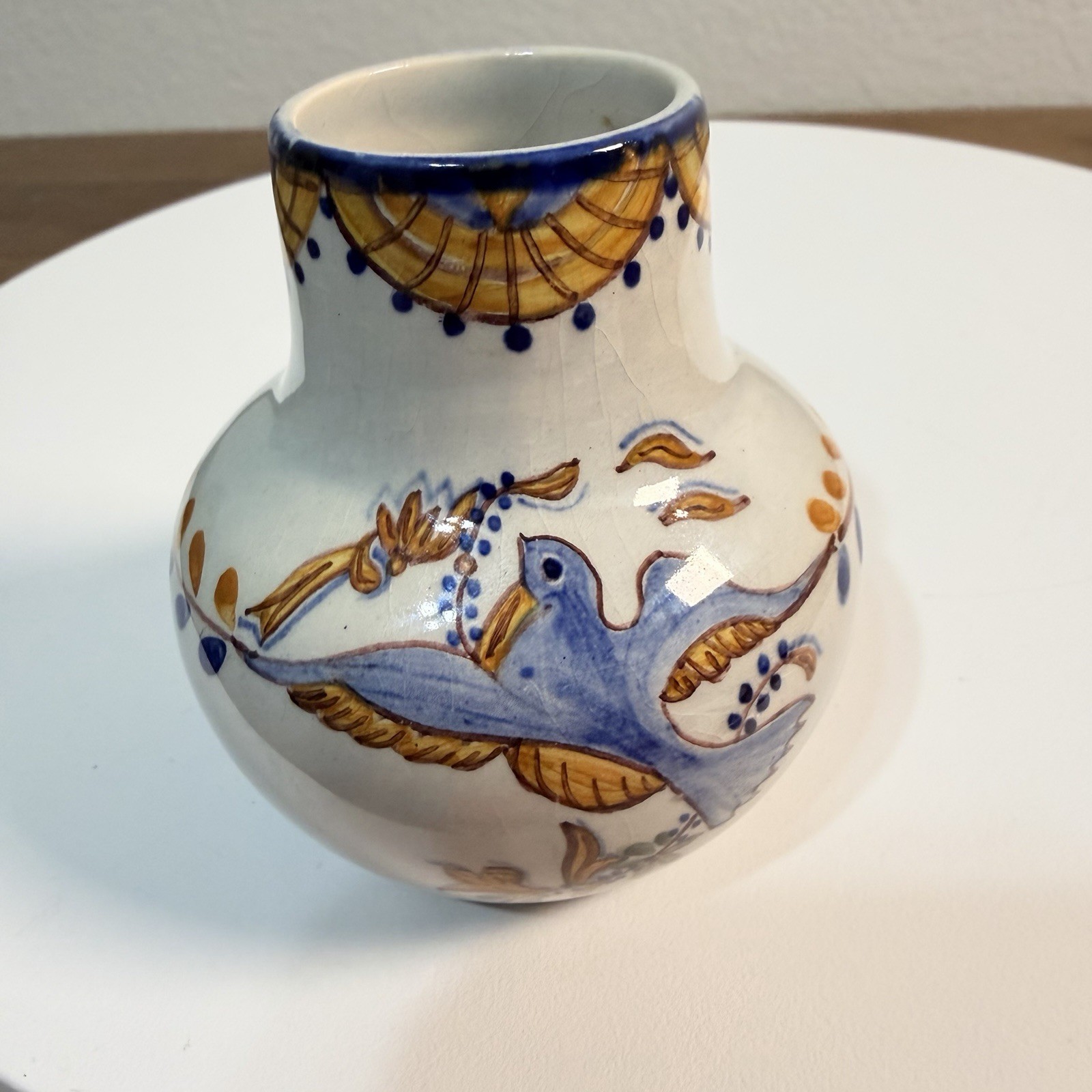 Antique Portuguese Pottery Miniature Vase Signed
