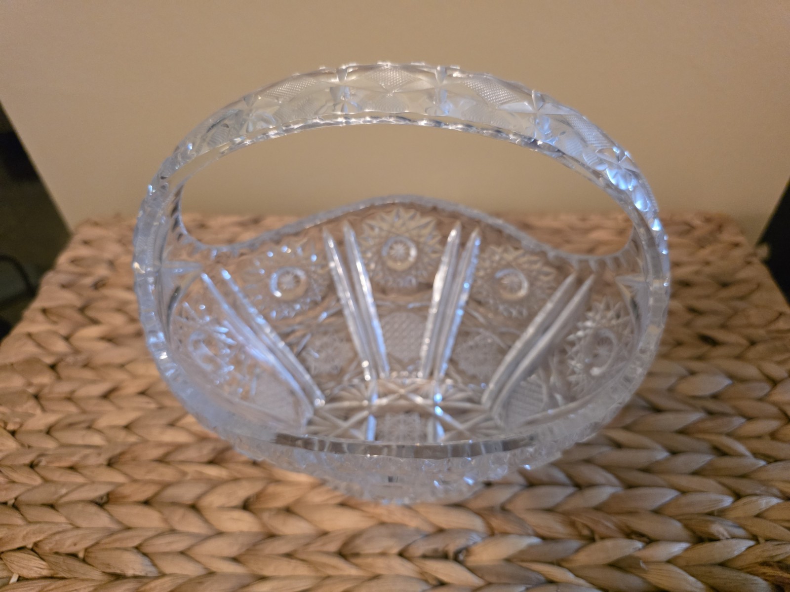 Clear Cut Glass Decorative Basket with Handle