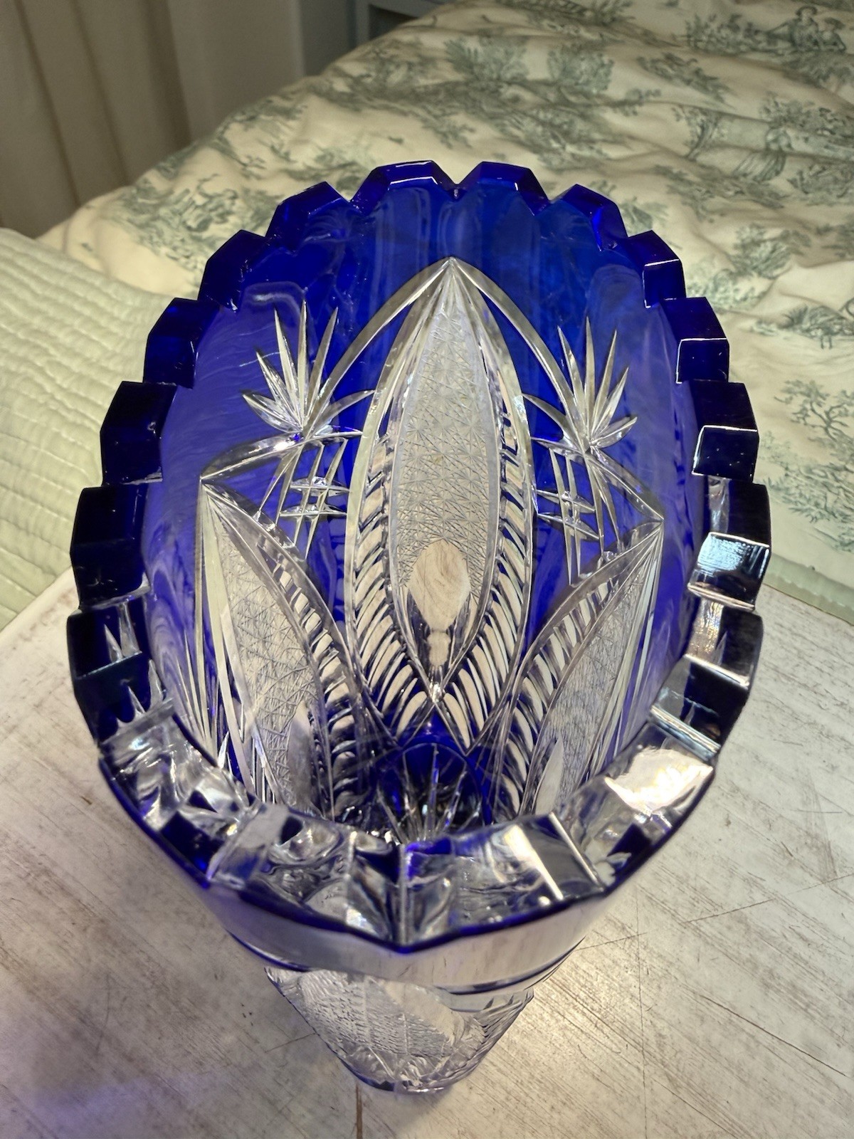 Cobalt Blue Lead Crystal Oval Vase Starburst Germany 10.5 In EUC