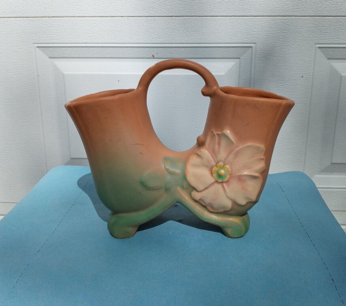 Vintage Weller Double Floral Vase Signed on the Bottom 61/4 inhes high 81/4 inch