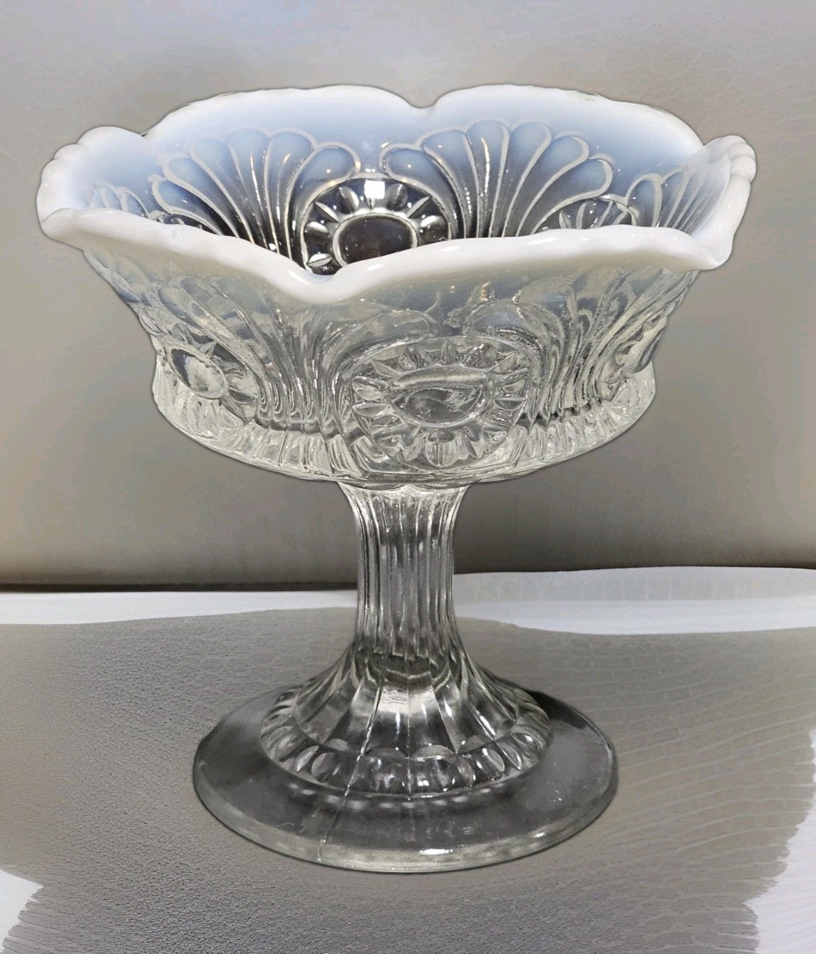 Vintage Fenton Glass Scroll & Eye Pattern Opalescent Compote Circa 1960s Era