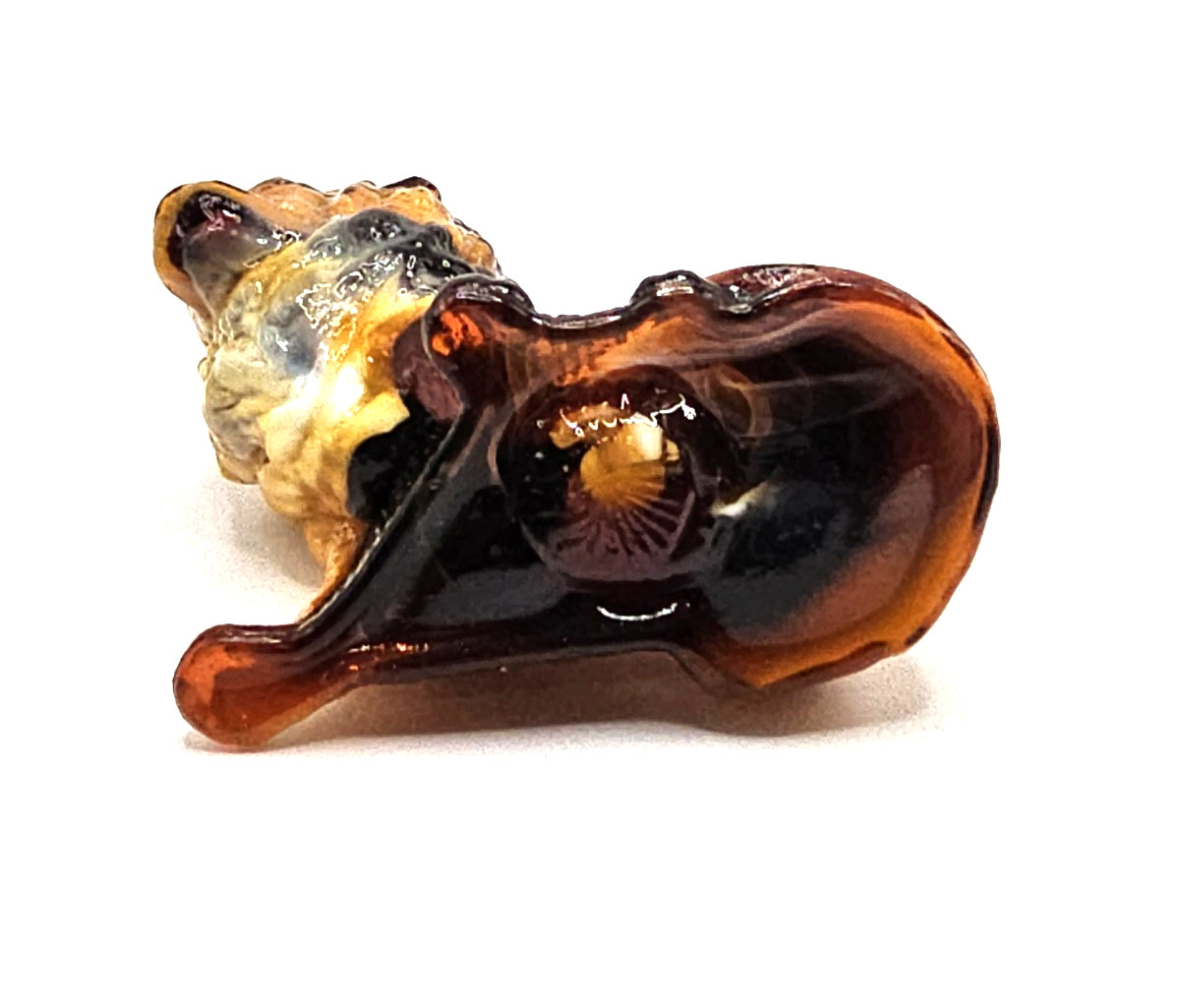 VINTAGE MOSSER GLASS LION SWIRL SLAG GLASS AMBER CARAMEL COLOR FIGURINE PAPERWEI