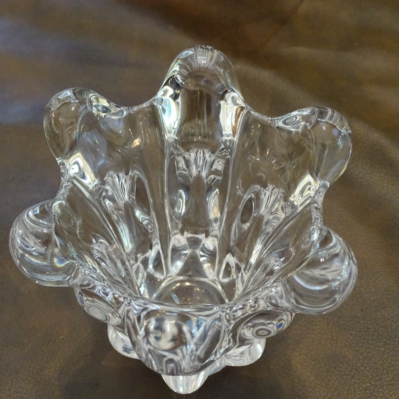 Vintage Vannes Le Chatel Clear French Crystal Art Glass Vase Art Deco