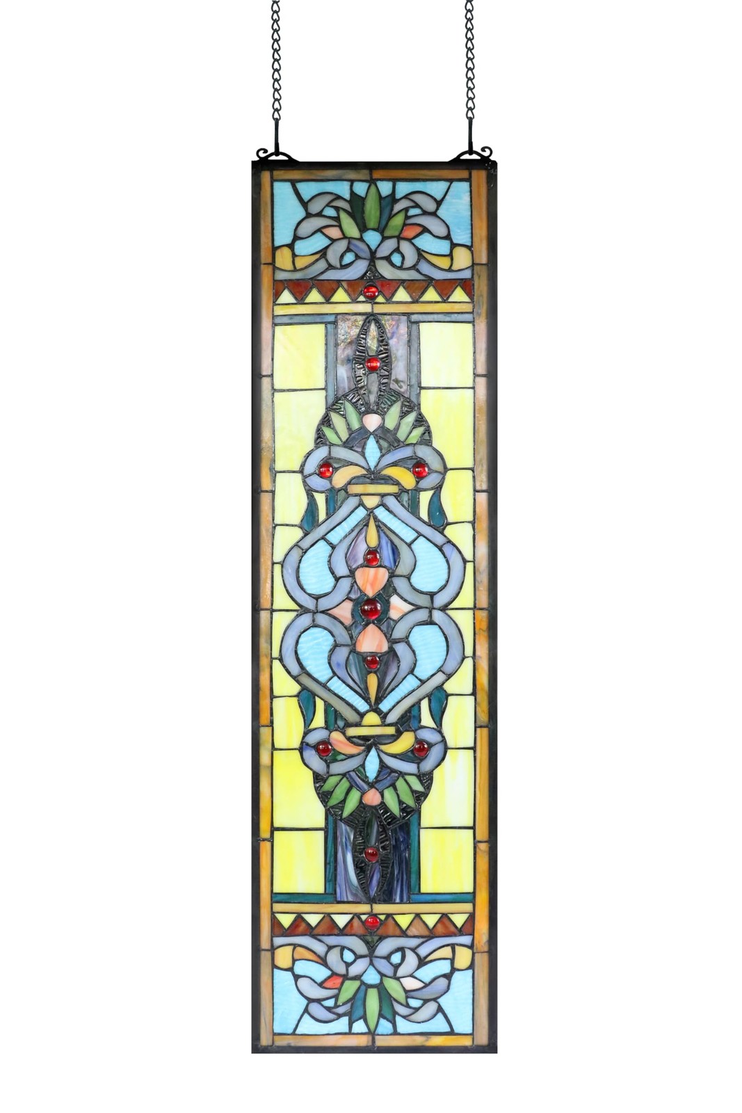 Yogoart Large 35 Inch Blue Victorian Stained Glass Window Panels Hanging Tran…
