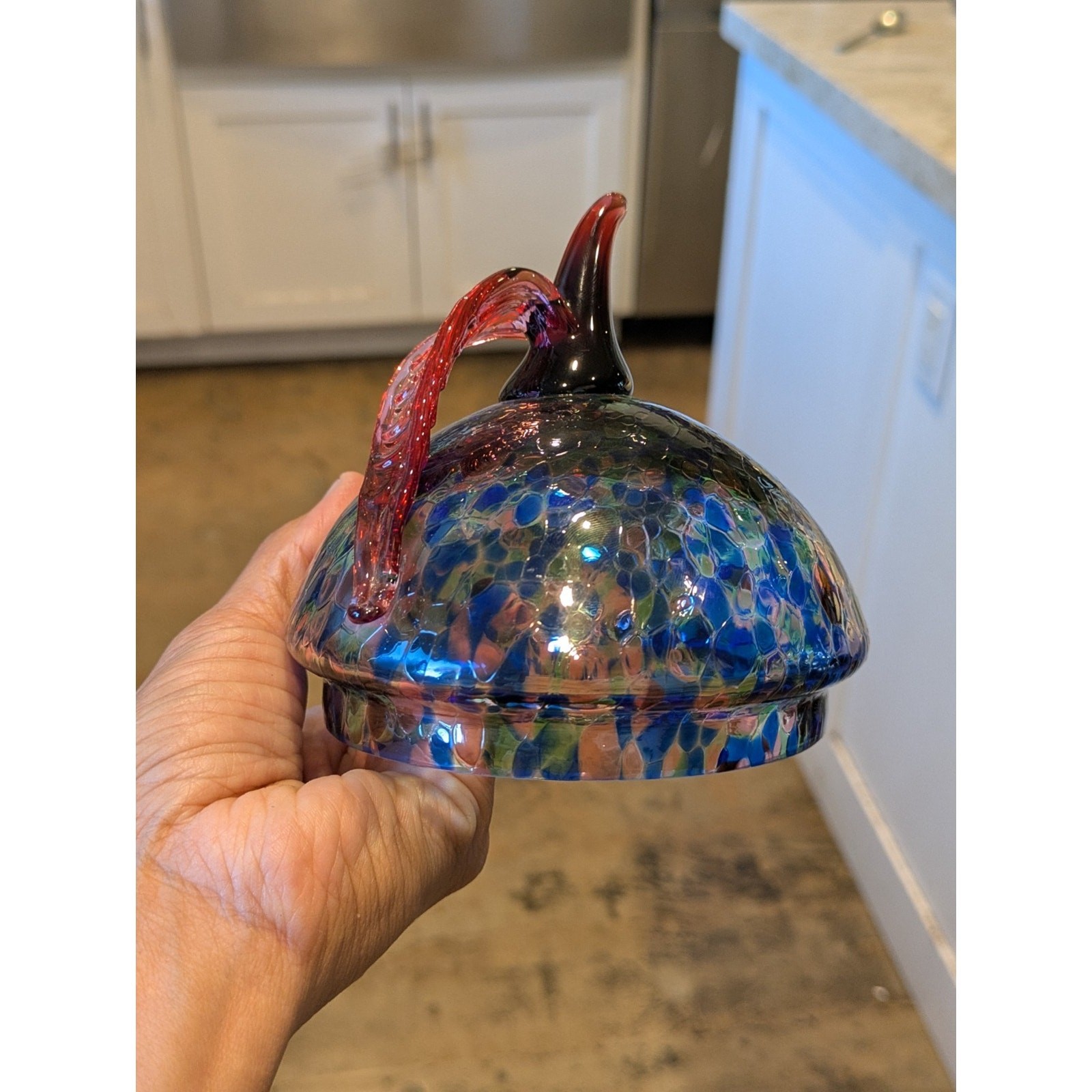 VTG Design Guild Czech Art Glass Candy Dish Apple Shape Iridescent Lid Bowl Rare