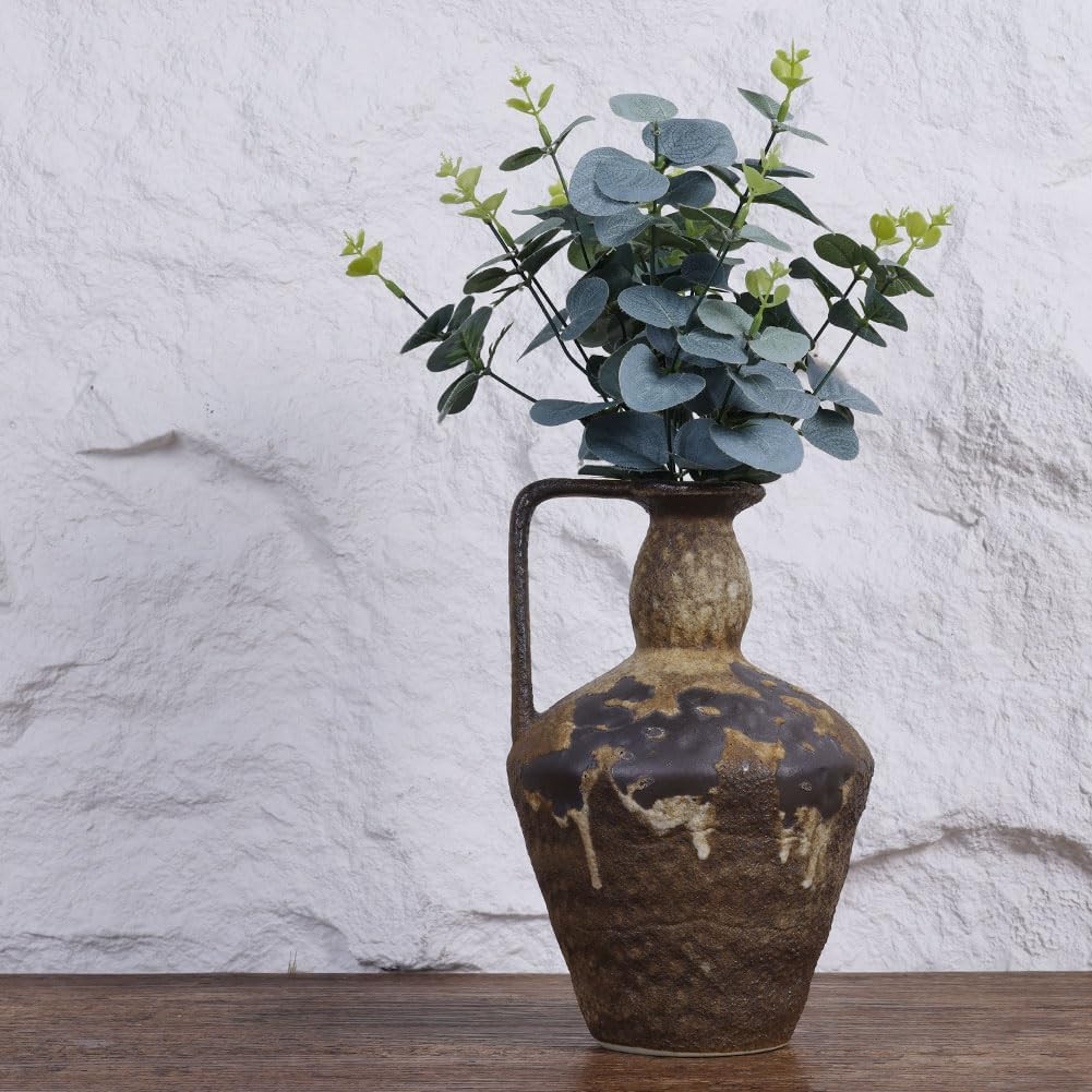 Rustic Wabi Sabi Vintage Vase – 9.8″ Tall Decorative Pottery for Home Decor