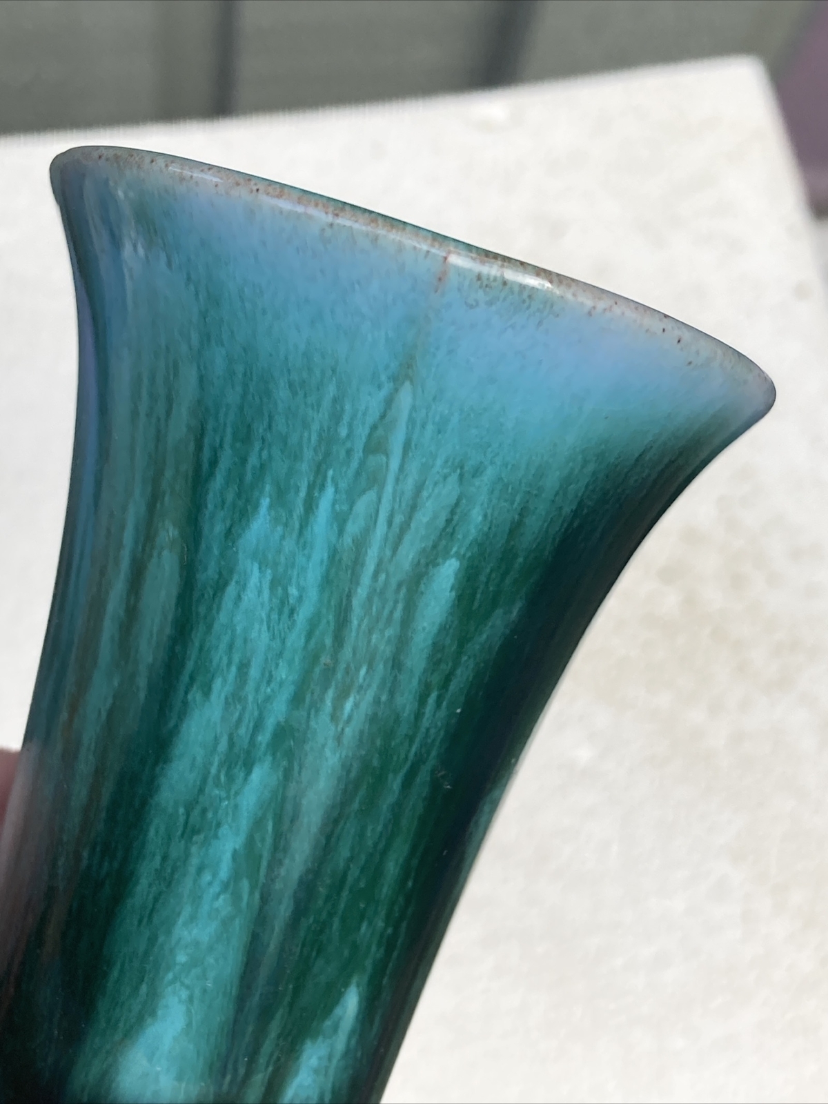 Blue Mountain Pottery Redware Vase in Rich Blue-Green Liquid Drip Glaze