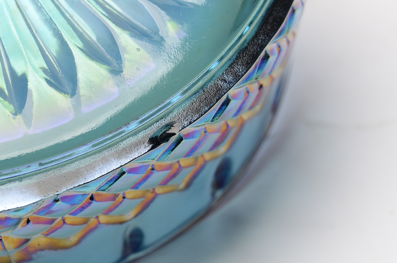 Vintage Indiana Glass Princess Blue Carnival Glass Candy Dish Lid Chips READ