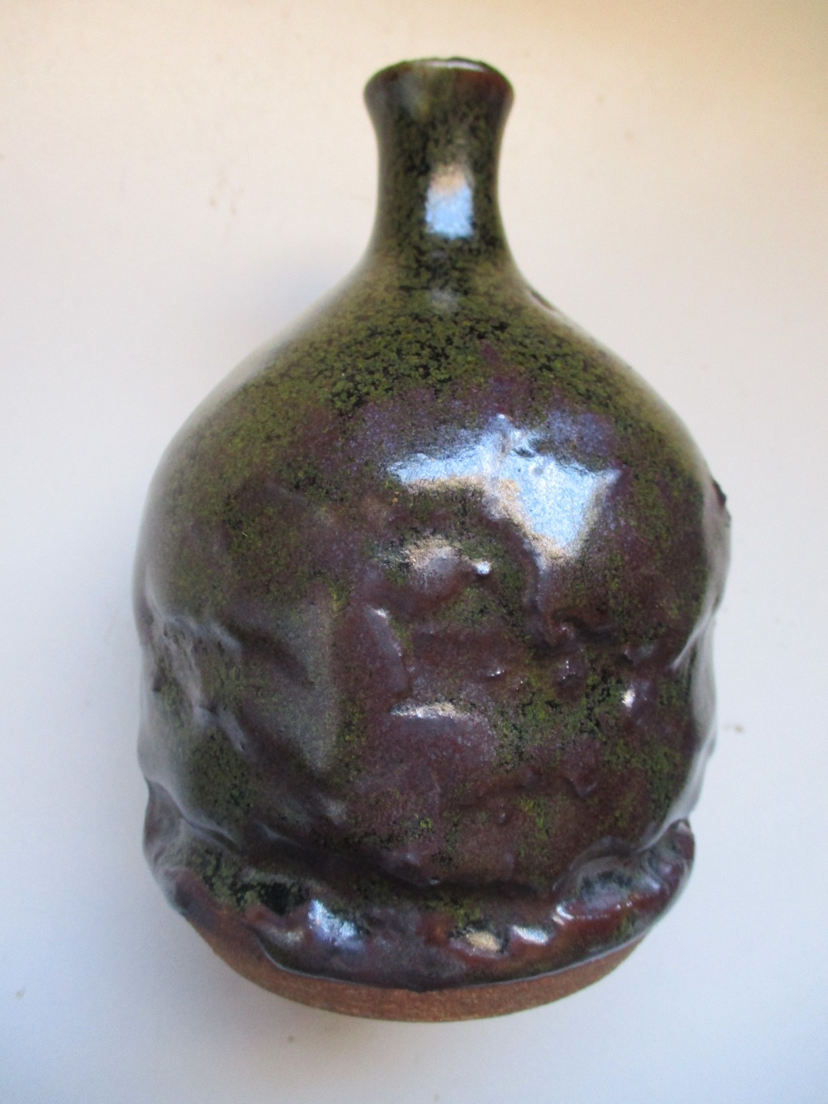 1970s Studio Art Pottery Vase Brutalist Style Avocado Sculptural Artisan Signed