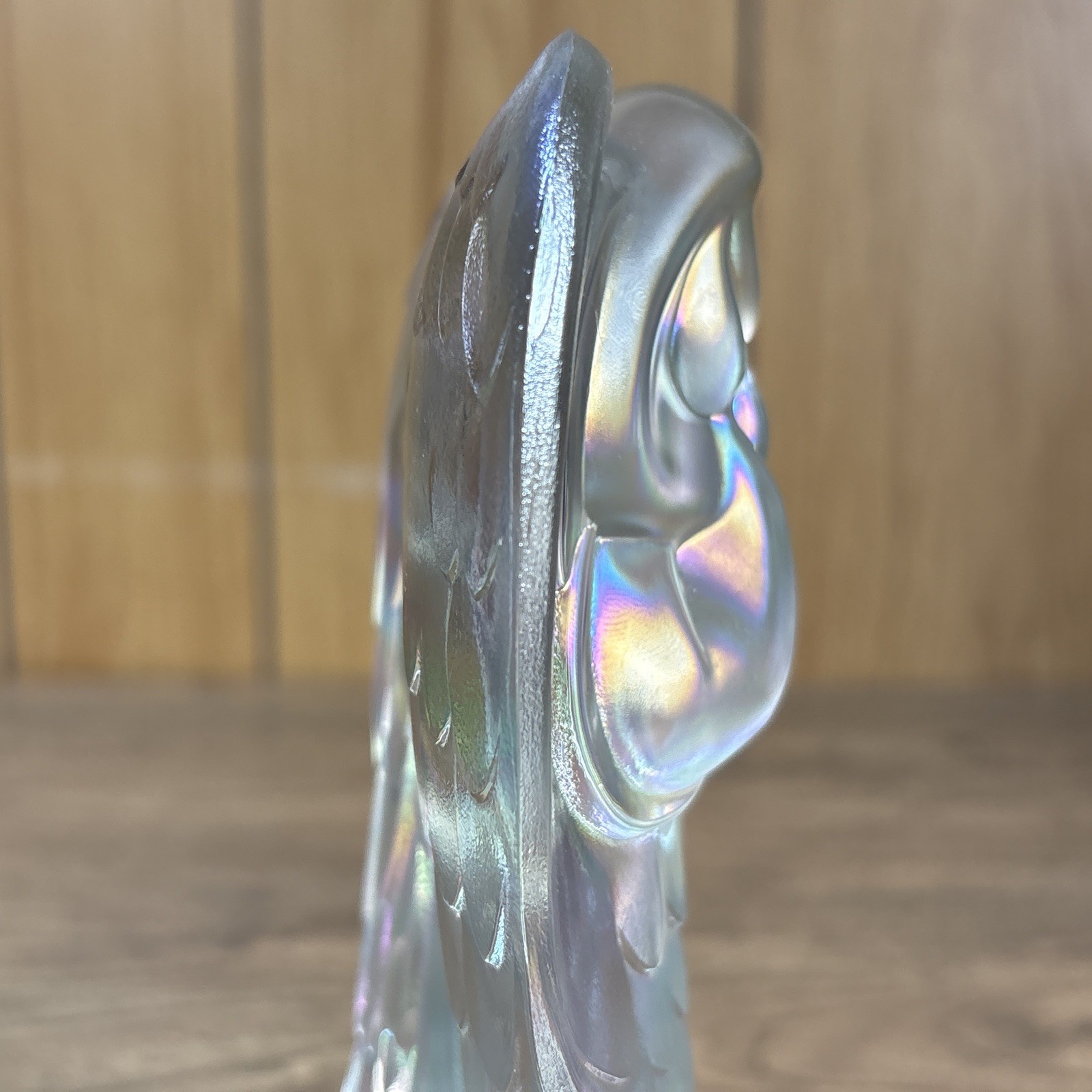 Rare NON Coralline Wings Fenton Art Glass Iridescent Angel Figurine White Clear
