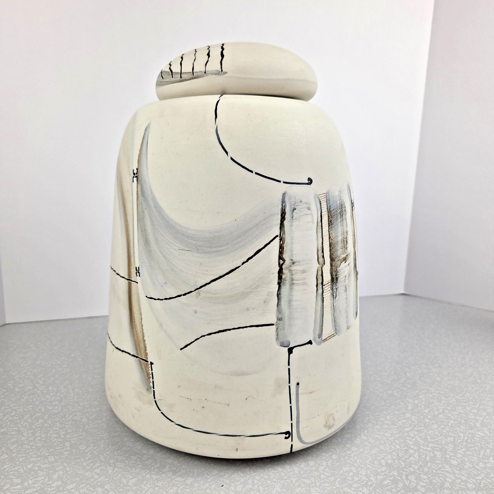 James Rothrock 1977 Abstract Art Pottery Porcelain Lidded Jar 12.5 x 9 inch