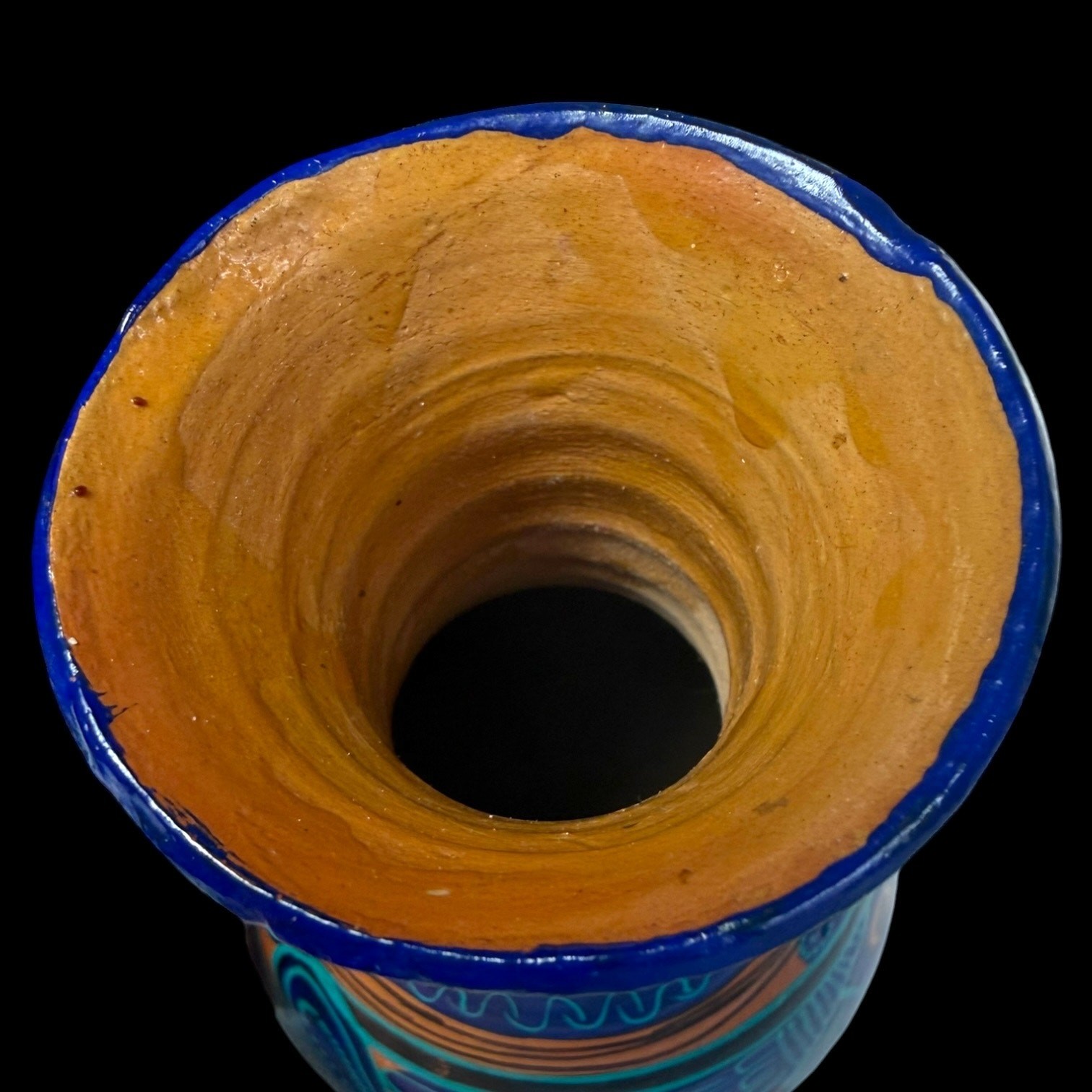 Vintage Mexican Folk Art Vase Talavera Blue Bird Wheel Thrown Terracotta Pottery