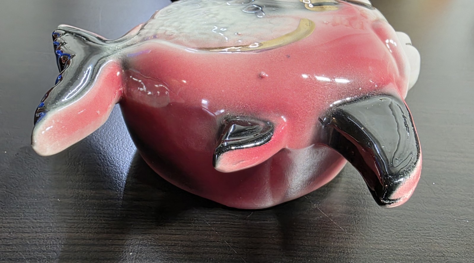 Vintage Ceramic Anthropomorphic Pink White Black Fish Wall Pocket