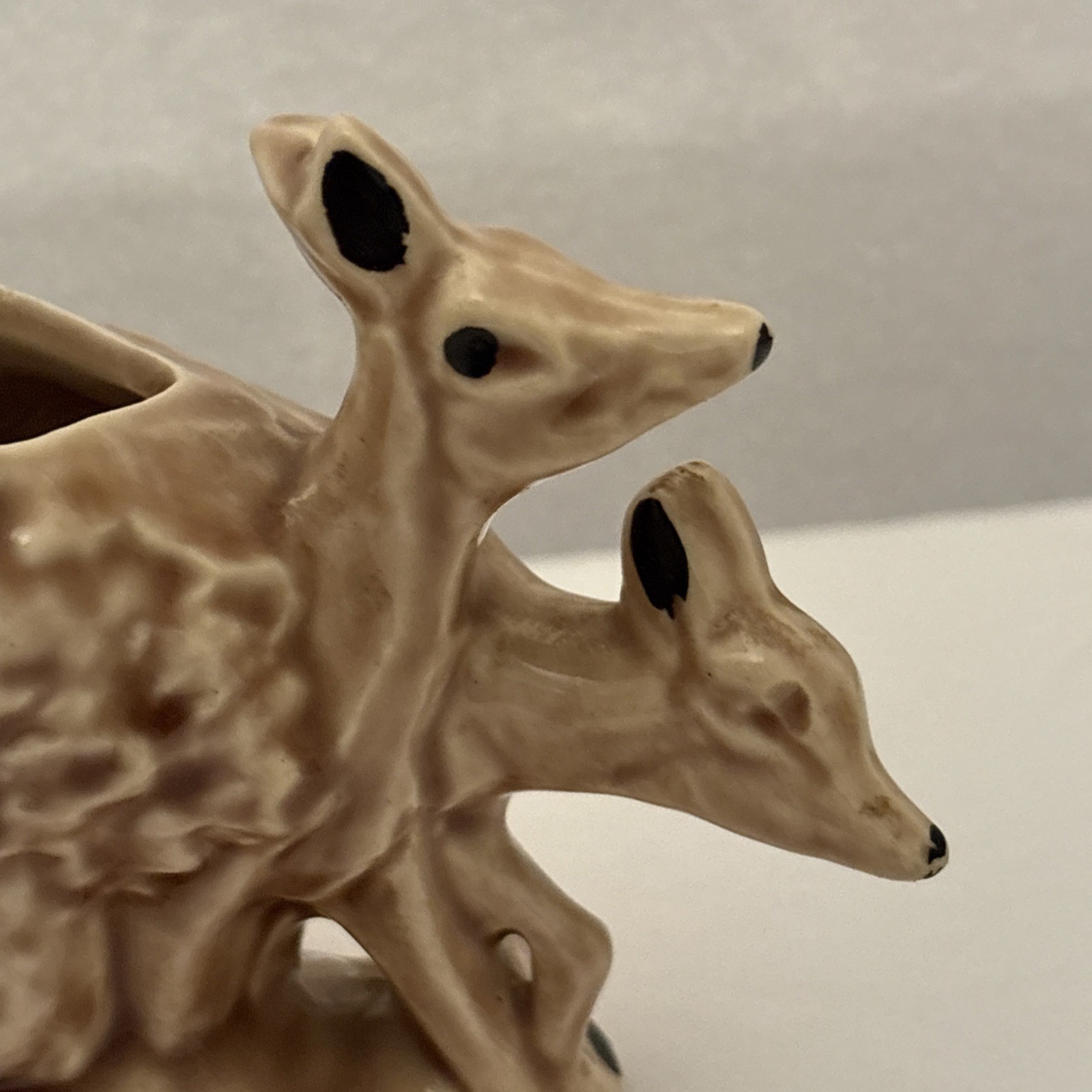 Vintage McCoy Pottery Deer & Fawn Woodland Beige/Brown Glaze Ceramic 4” Planter