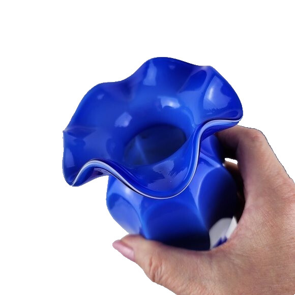 Two Toned Blue Ruffled Edge Vase 8″