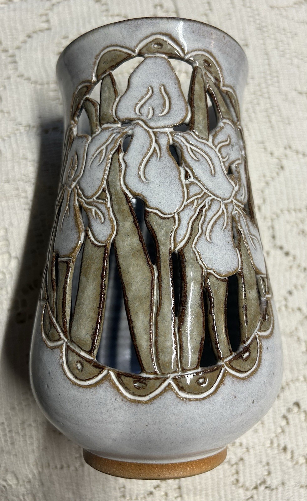 Vintage 1984 Reticulated Iris Ceramic Vase By J. Davis