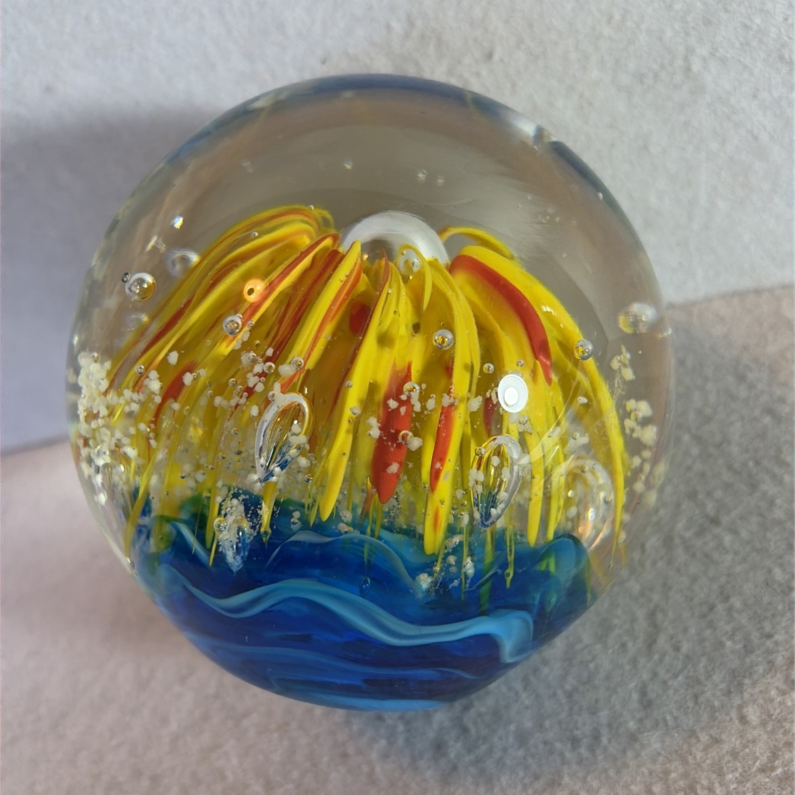 Art Glass Paperweight “WHIRLPOOL BURST” Hand Blown Controlled Bubble LARGE