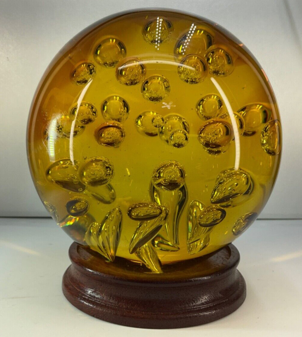 Vtg 5lb Amber Glass Paperweight Fun Bubbles-5LB12.4