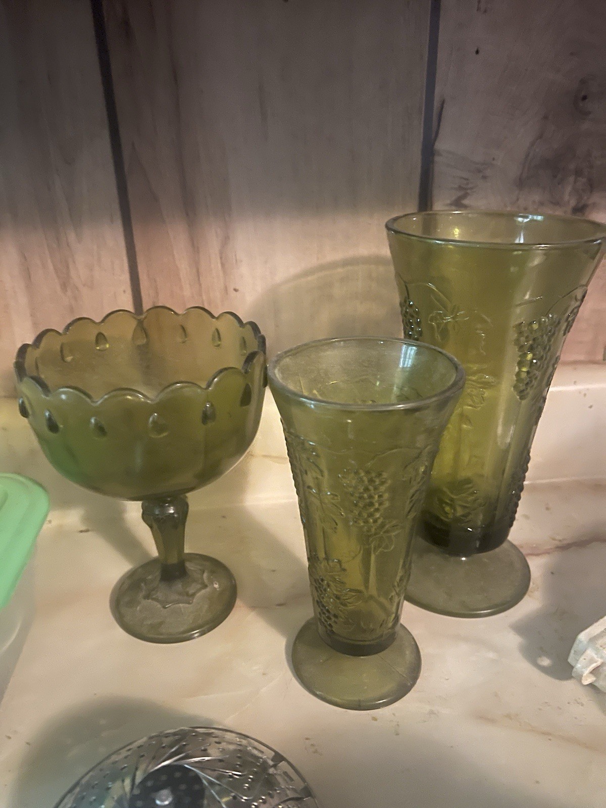 Fenton Vintage Ruffled Edge Jade Green Jadeite Pedestal Bowl and Vase Set of 2