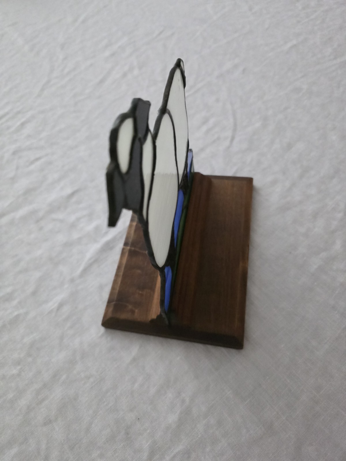Stained Glass Sheep Lamb Shelf Sitter Freestanding Black Face Cottage Wood Base