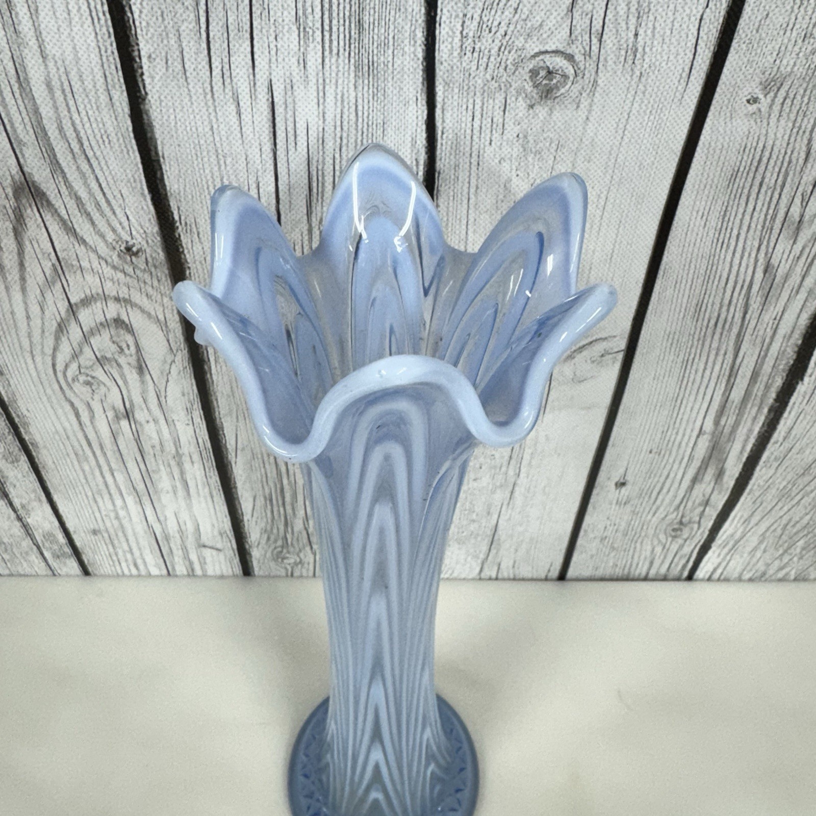 Fenton Boggy Bayou Swung Vase Light Blue Opalescent 11.5” Tall