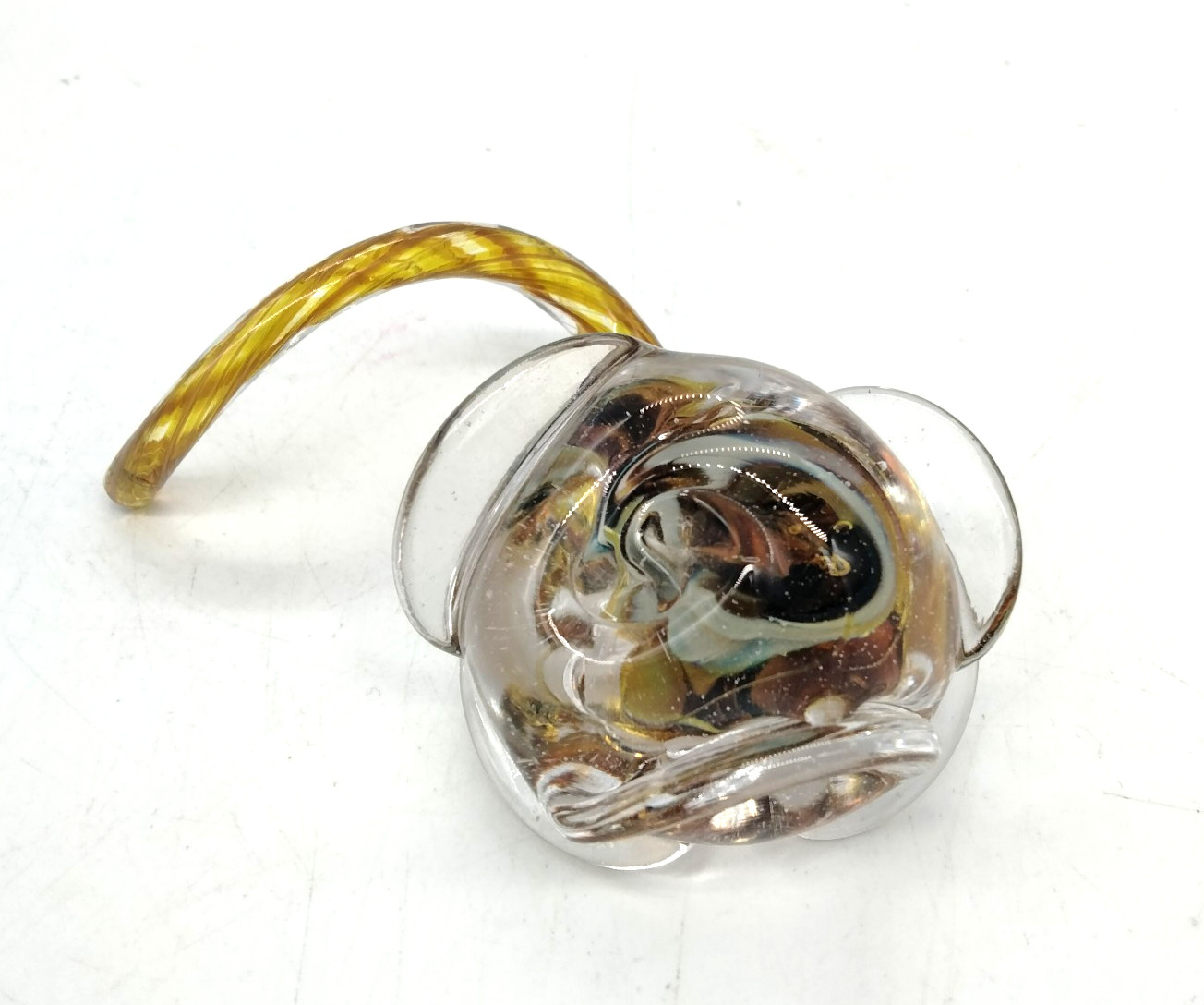 Small Hand Blown Art Glass Flower Rose Multicolor Short Curly Stem Figurine