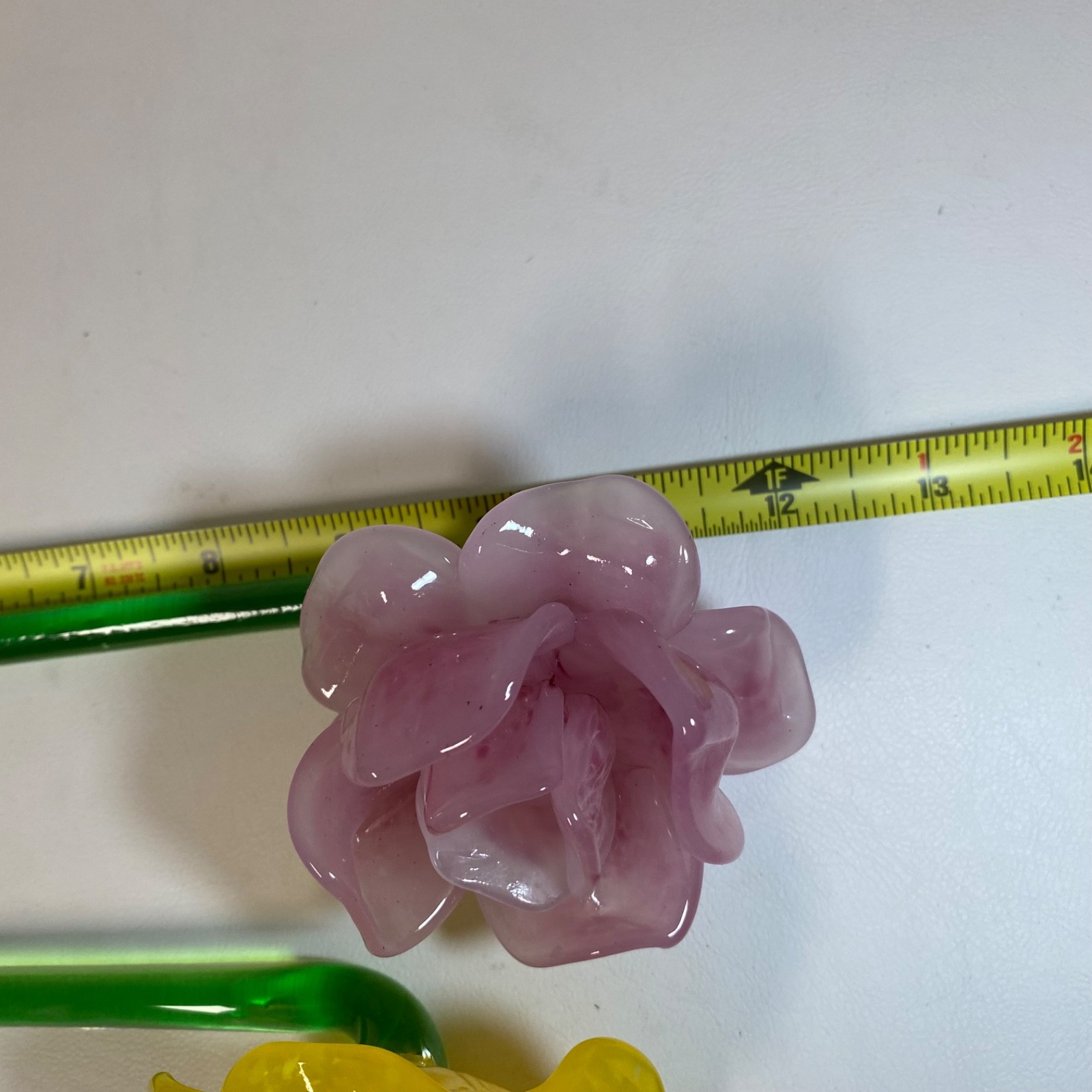 2 Art Glass Flowers • 12″ • Yellow Pink • Long Stem • Gorgeous!