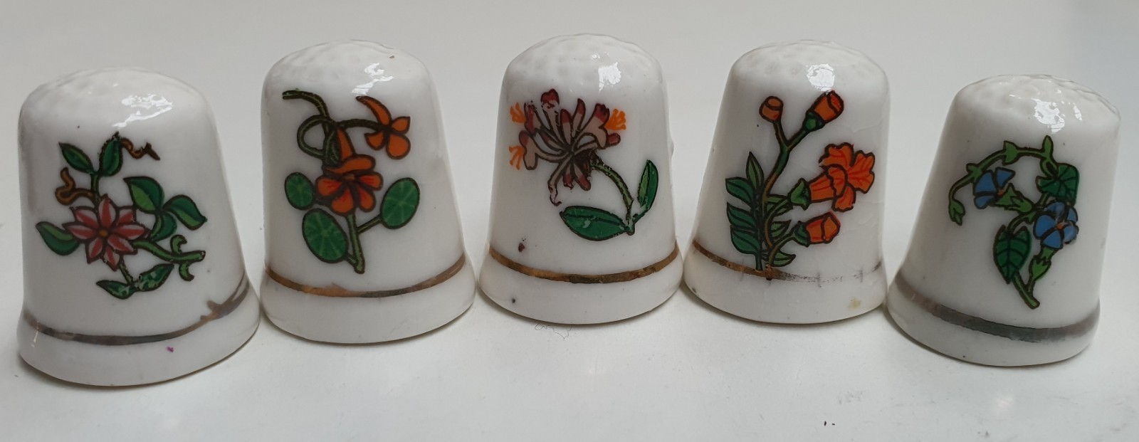 Set of 5 Porcelain Decorative Thimbles with Floral Designs 3cm Tall