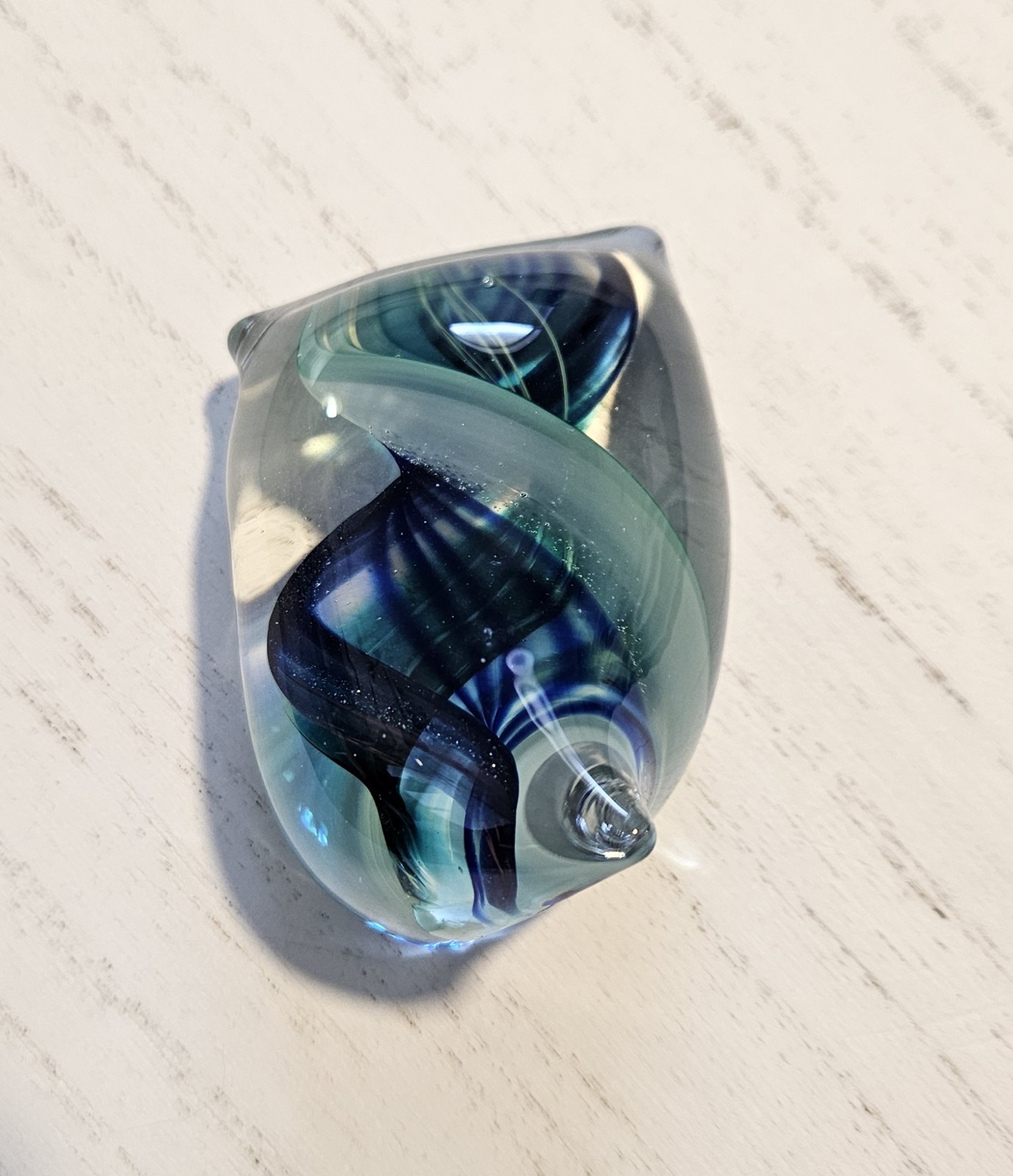 Unique vintage SIGNED BLUE Jerusalem Art glass paperweight