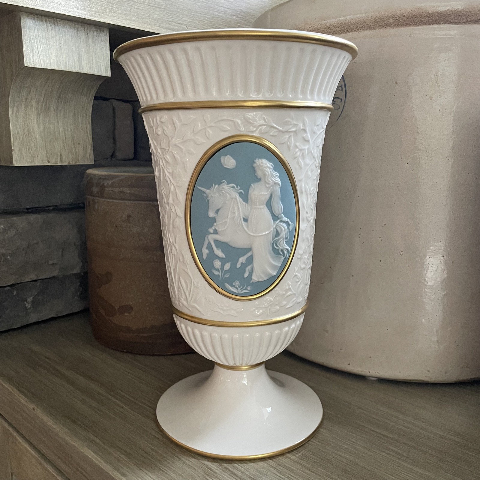 Franklin Mint Lady and The Unicorn Porcelain Cameo Vase 1991 by George McMonigle