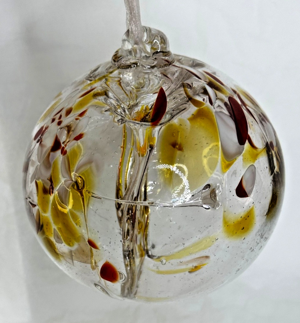 Hand Blown Art Glass Ball Witches Globe 5 in Hanging Red Gold Decor