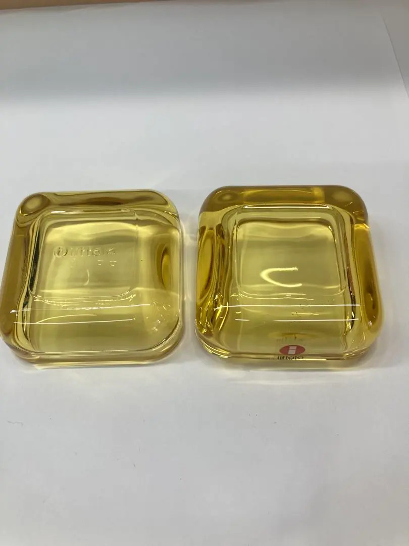 Iittala Vitriini Yellow Pink Rose Olive Trinket Box 6cm x 6cm 3 Set Rare Used FS