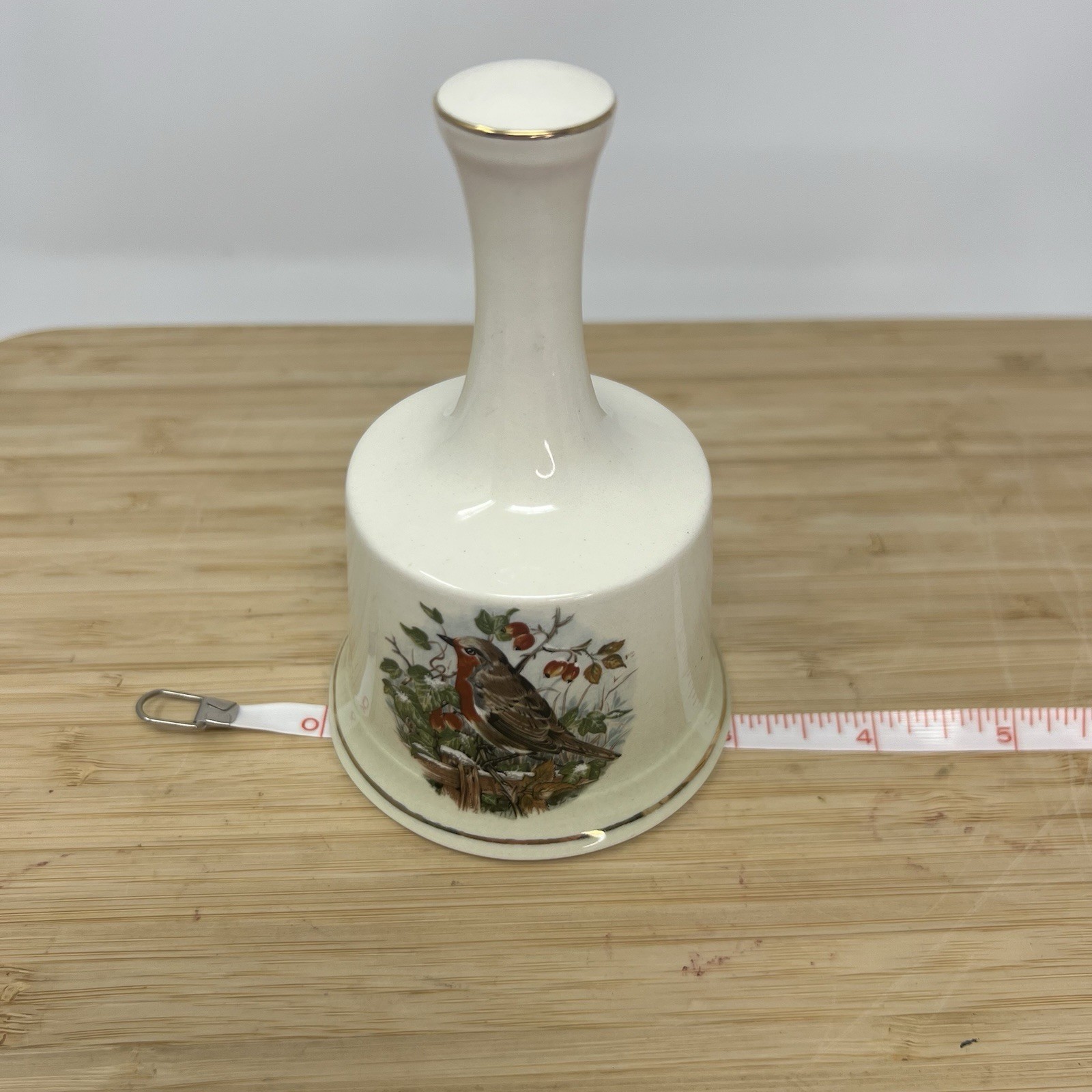 Royal Worcester Palissy Bell England Red Breast Robin Gold 4.5” Tall Porcelain