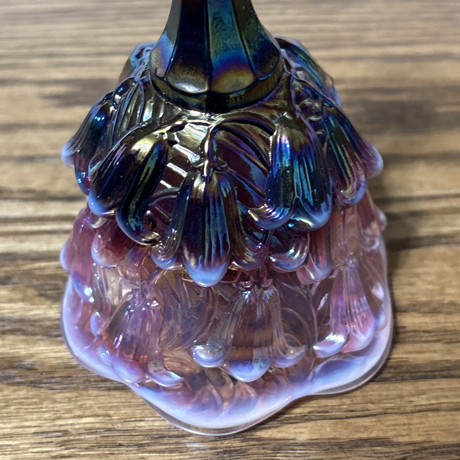 Fenton Plum Opalescent Iridescent Carnival Lily Of The Valley Glass Bell 6.75”