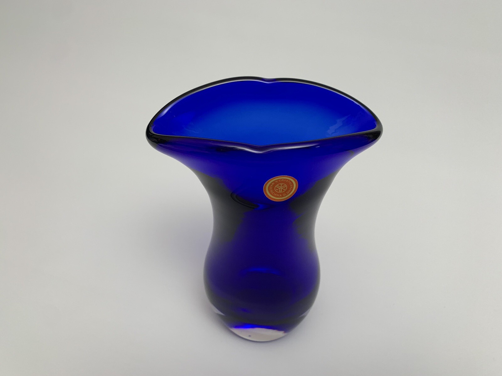Vintage Cobalt Blue MCM Art Deco Vase Crystal Brand Made In China