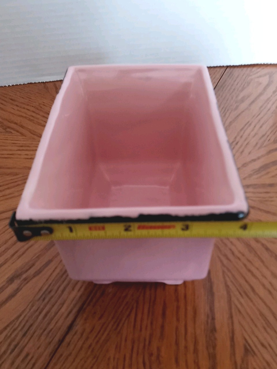 Pink And Black Ceramic Art Pottery Vase Or Planter Footed Design Flaired Rim 6″