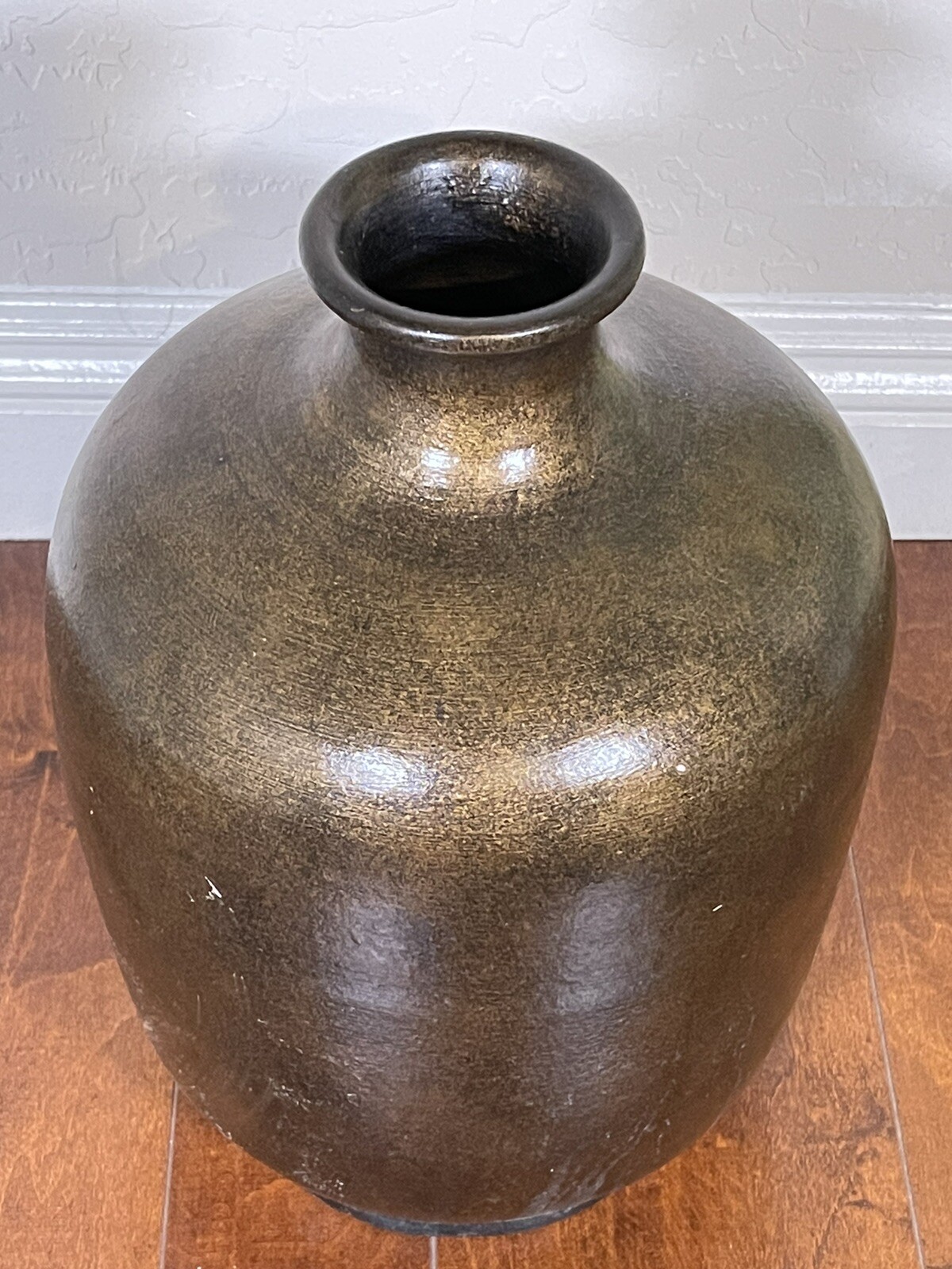 Vintage Ceramic Clay Pottery Copper Vase 14” x 9″