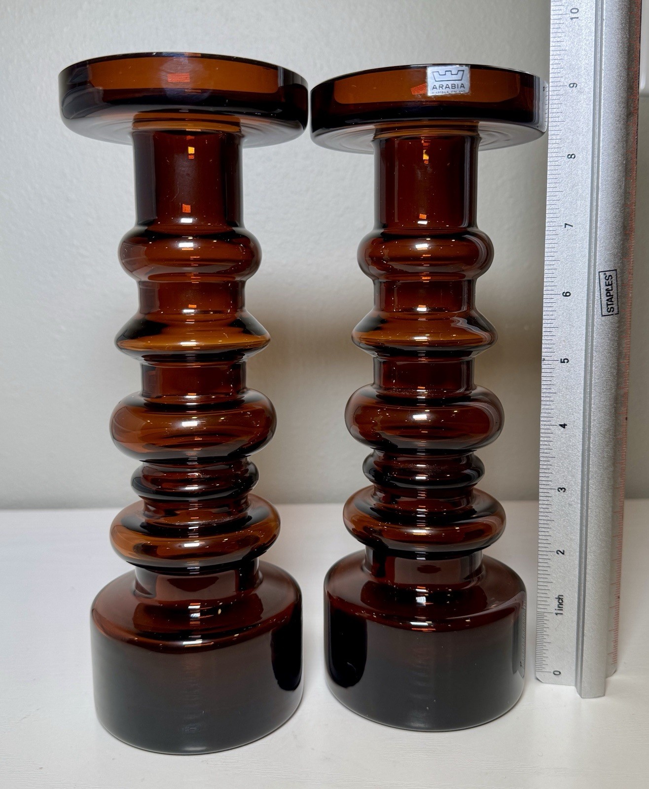 Nuutajärvi Notsjö ARABIA Signed Vase Oiva Toikka Art Glass Finland 9.25” – Set 2