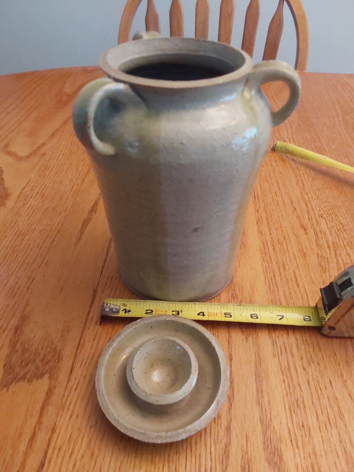 Glazed 3 Loop Handle 9+1/2″ Ht by 5″ Base 6+1/2 Top 4 ” Opening Vase HEAVY