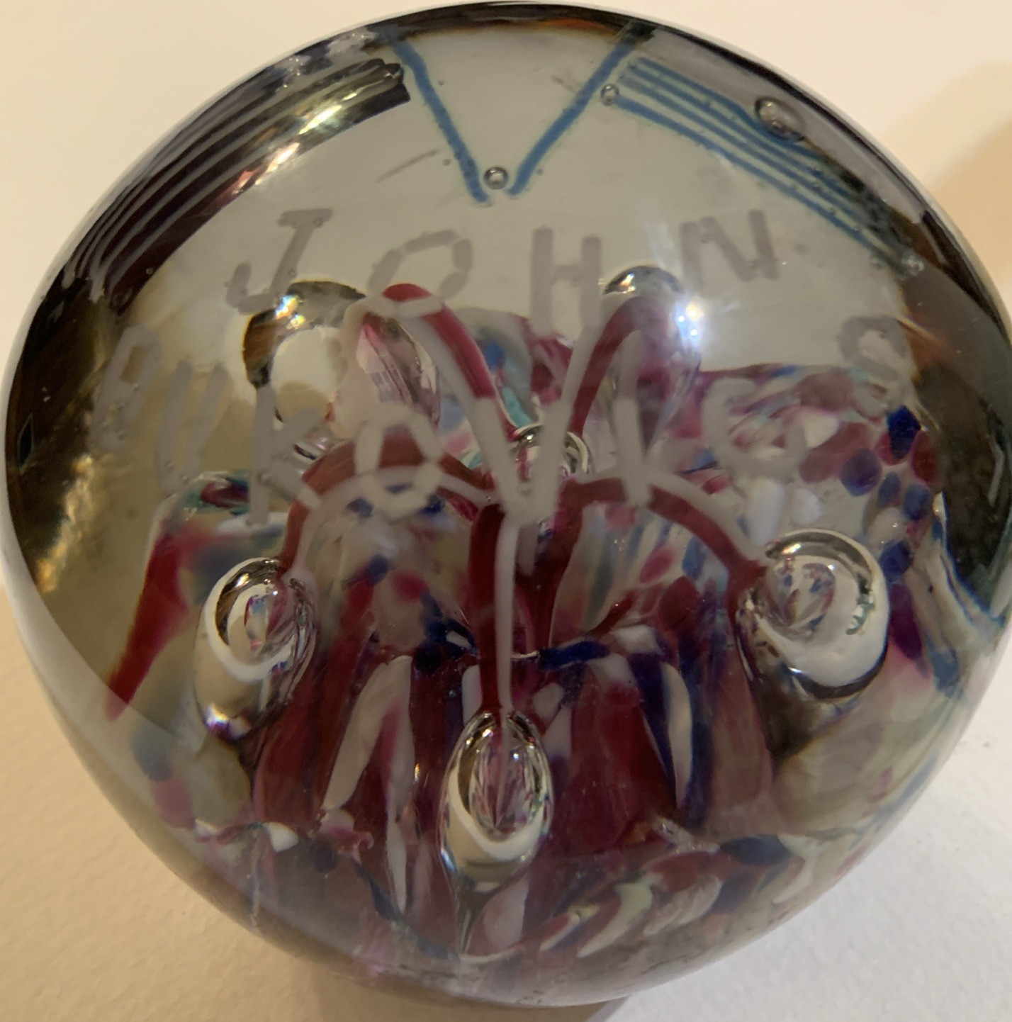 Large Blown Glass Patriotic PAPERWEIGHT-signed John Bukovics USA FLAG