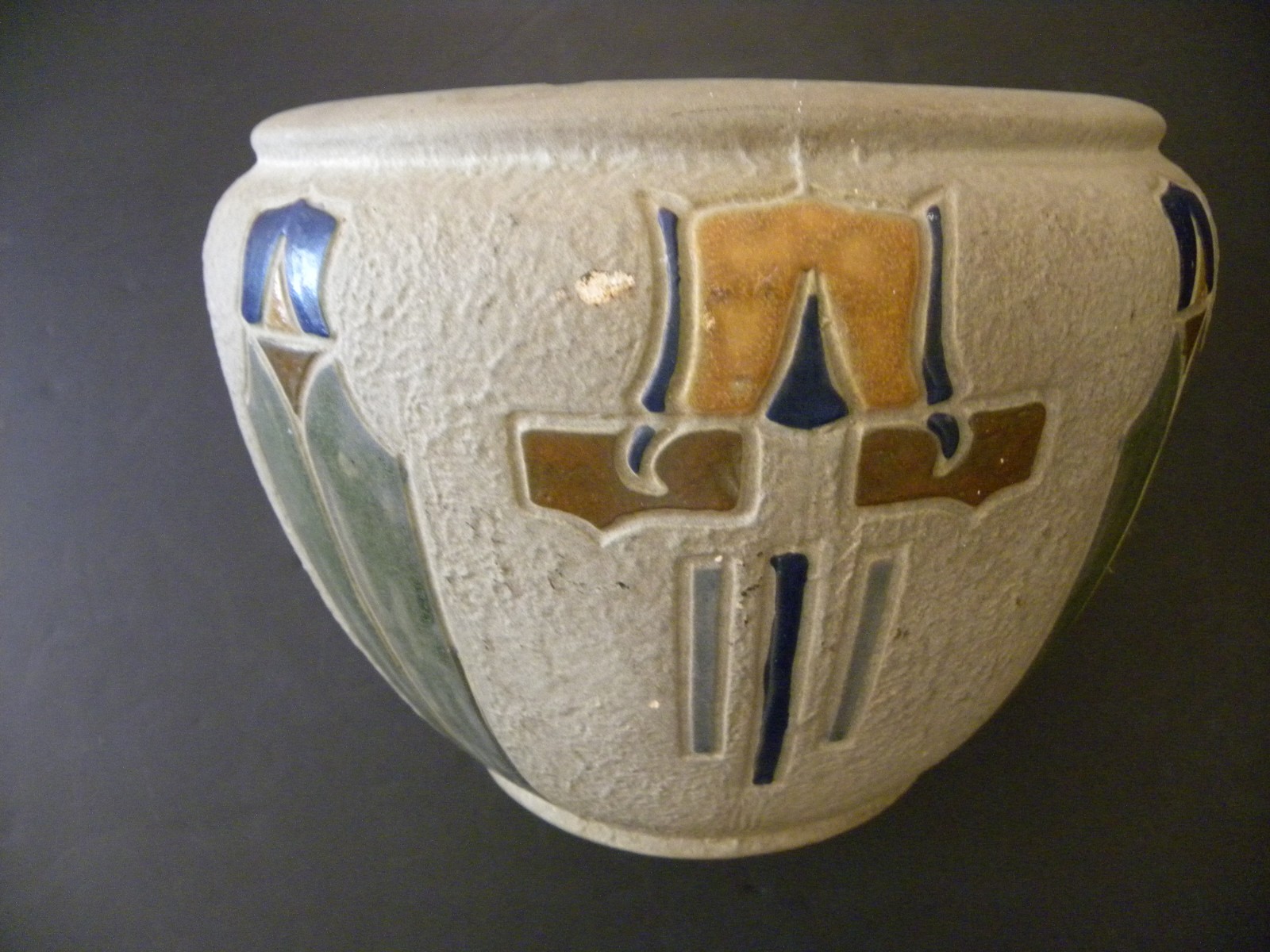An Arts & Crafts Roseville Mostique Line Cachepot Designed By Frederick H Rhead