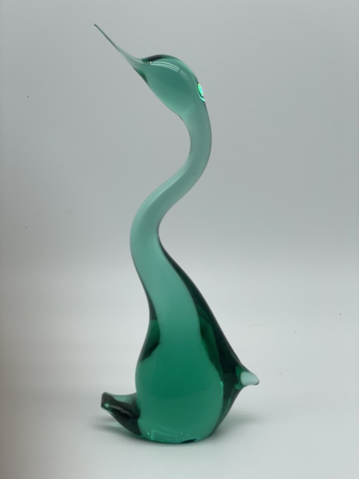Handmade Vintage Teal Blue Vintage Glass Heron Bird 11 Inches Tall