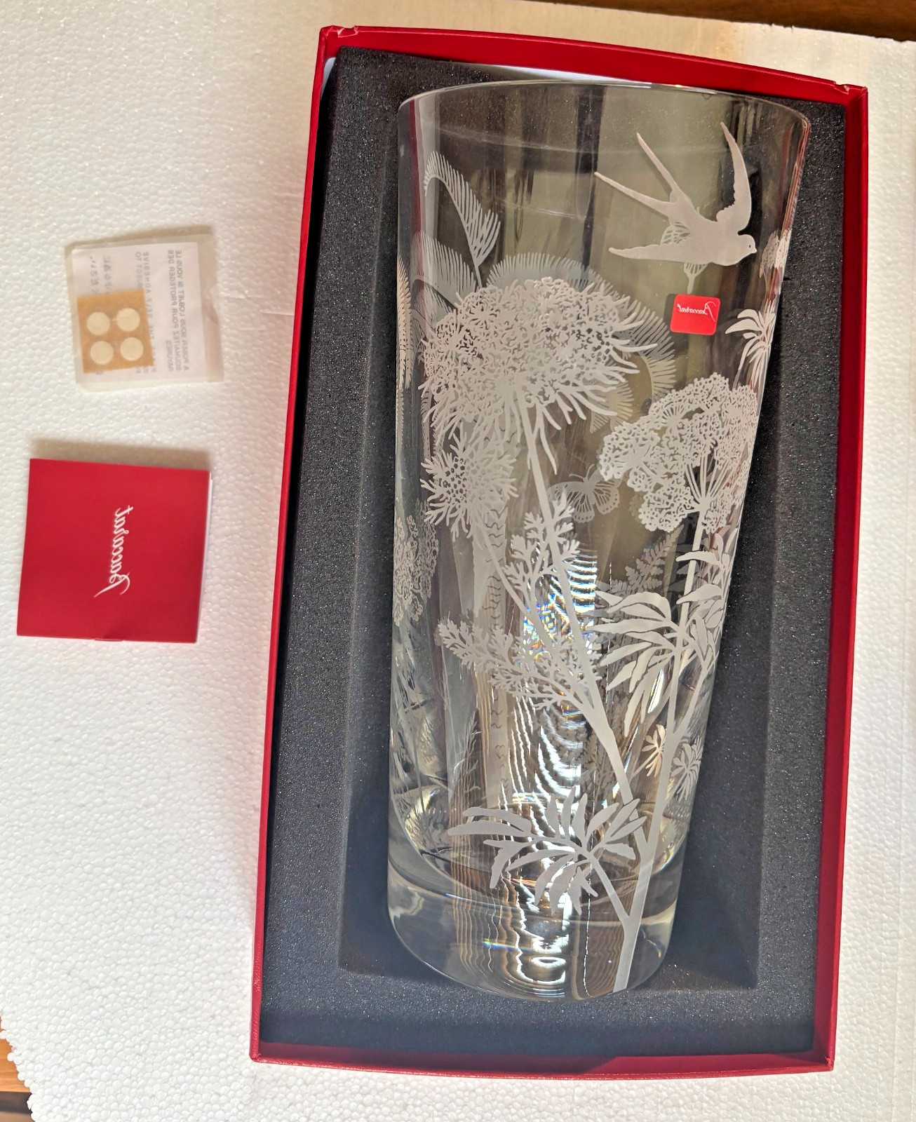 NIB Unique BACCARAT France Glass POETIC GARDEN Crystal 11.75” FLOWER VASE