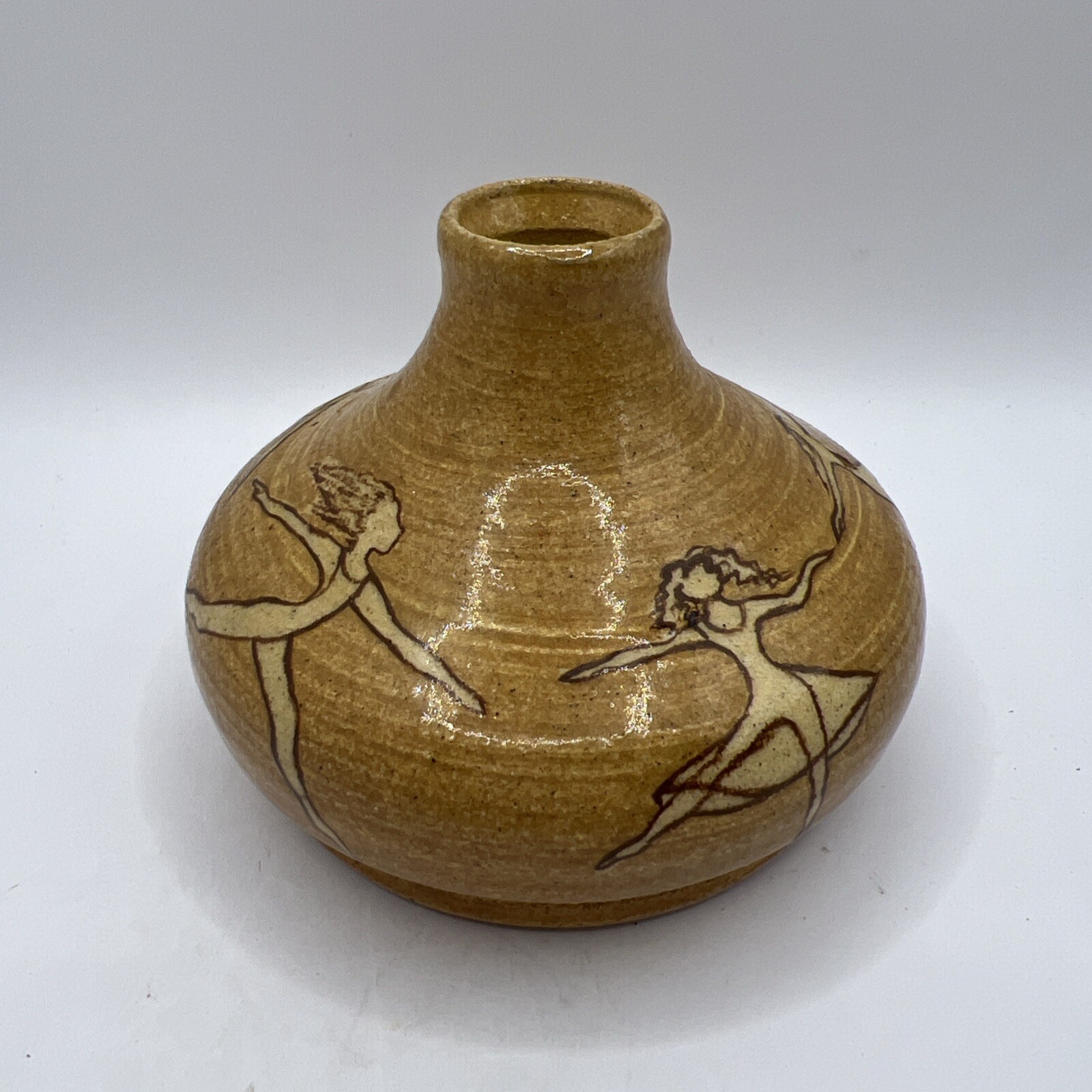 Art Pottery Vase With Dancing Figures 3 1/2”